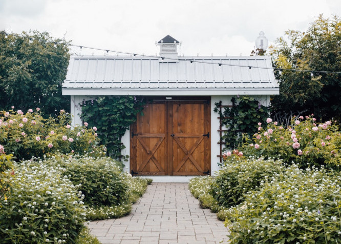 shed with nice pathway and garden